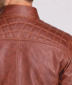 James Men&rsquo;s Tan Quilted Leather Moto Cafe Racer Jacket | Men&rsquo;s Quilted Leather Moto Cafe Racer Jacke-4