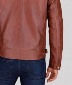 James Men&rsquo;s Tan Quilted Leather Moto Cafe Racer Jacket | Men&rsquo;s Quilted Leather Moto Cafe Racer Jacket-1