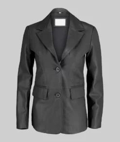 Jenna Women's Black Leather Blazer-Generic