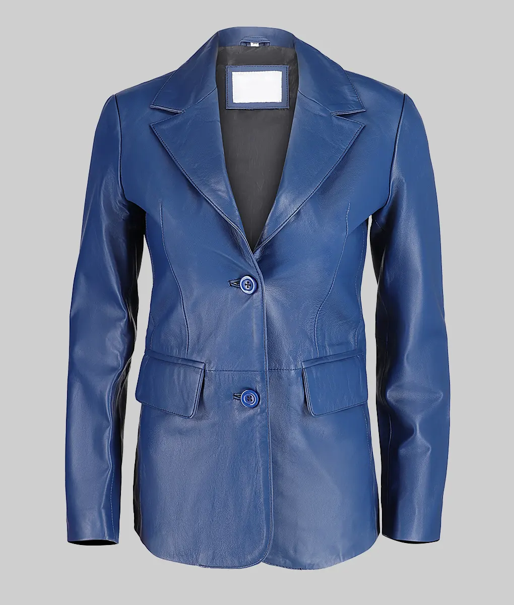 Jenna Women's Blue Leather Blazer-Generic