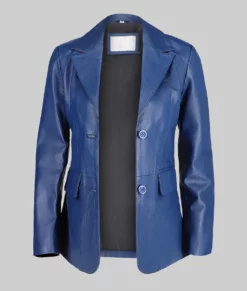Jenna Women's Blue Leather Blazer-Generic