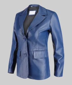 Jenna Women's Blue Leather Blazer-Generic