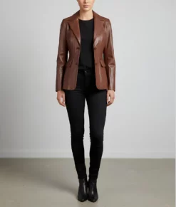 Jenna Women’s Brown Leather Blazer Jacket | Women’s Brown Leather Blazer -2