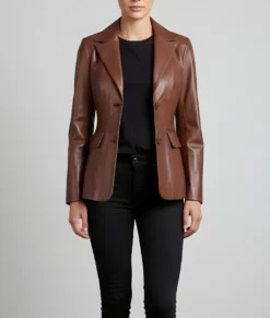 Jenna Women&rsquo;s Brown Leather Blazer Jacket | Women&rsquo;s Brown Leather Blazer -3