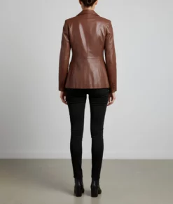 Jenna Women’s Brown Leather Blazer Jacket | Women’s Brown Leather Blazer -4