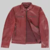 Jenna Women's Maroon Biker Leather Jacket-Front View