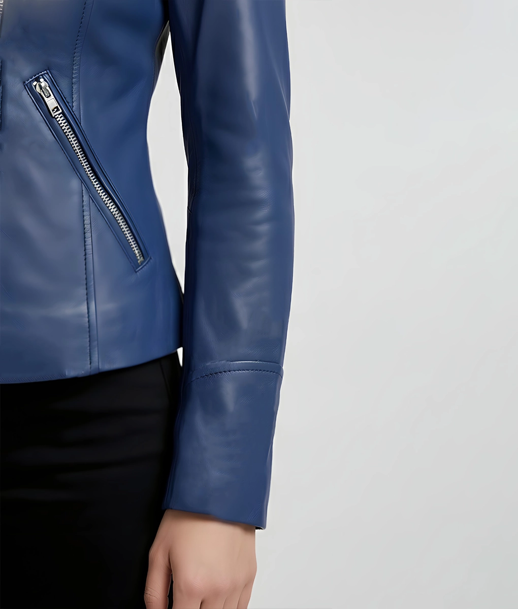 Jill Women's Blue Double Rider Leather Jacket | Women's Blue Double Rider Leather Jacket-2