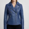 Jill Women's Blue Double Rider Leather Jacket | Women's Blue Double Rider Leather Jacket-5