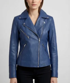 Jill Women's Blue Double Rider Leather Jacket | Women's Blue Double Rider Leather Jacket-5