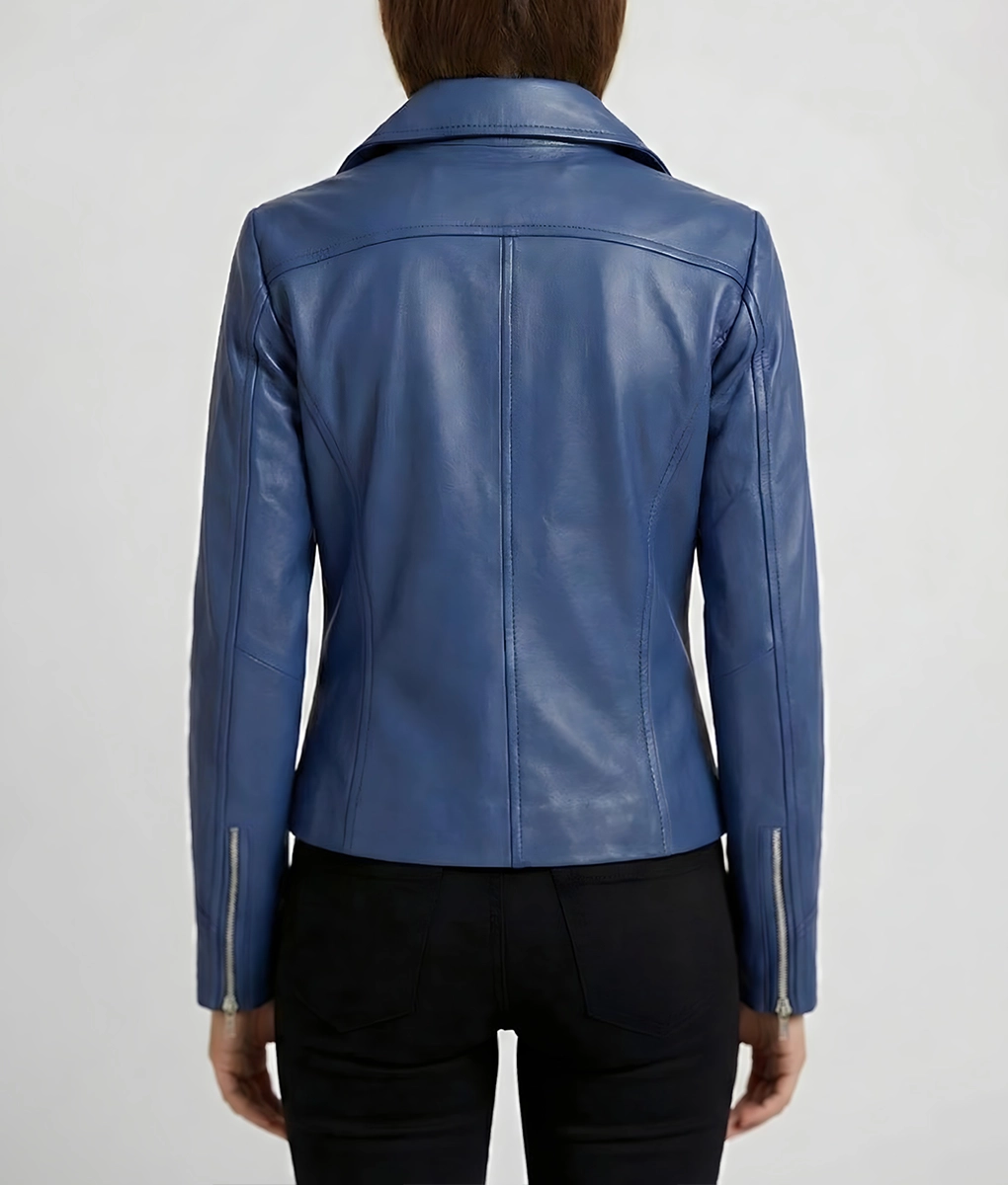 Jill Women's Blue Double Rider Leather Jacket | Women's Blue Double Rider Leather Jacket-1