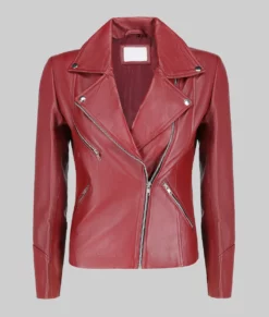 Jill Women's Maroon Moto Asymmetrical Double Rider Leather Jacket