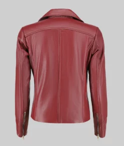Laura Women's Maroon Biker Leather Jacket-Generic