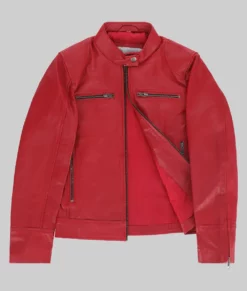 Lucy Women's Red Biker Leather Jacket-Front View
