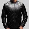 Pitbull Black Leather Bomber Jacket-Front View