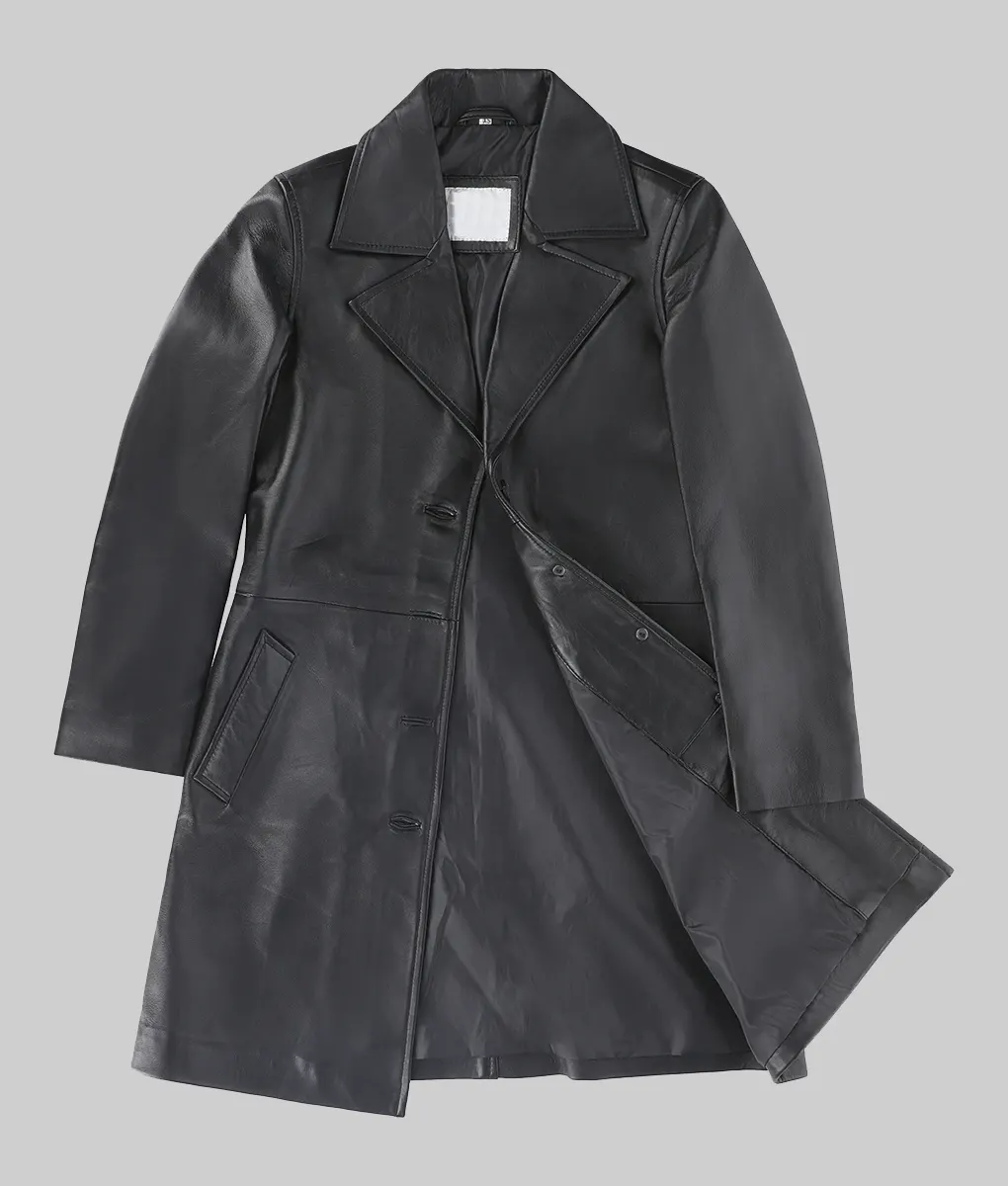 Roma Women's Black Leather Duster Coat-Generic