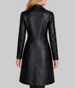 Roma Women's Black Leather Trench Coat-Back