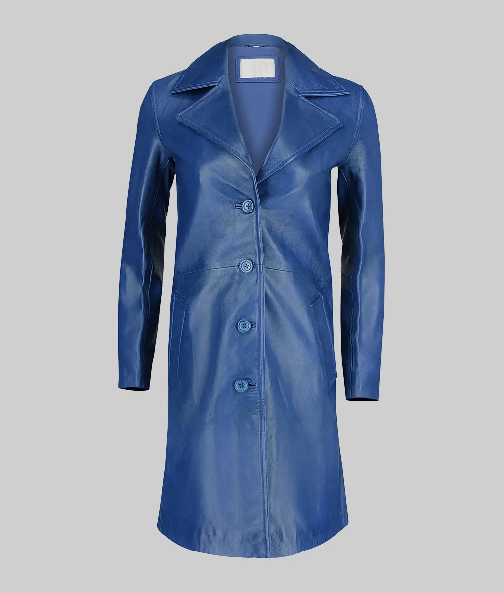 Roma Women's Blue Leather Duster Coat-Generic