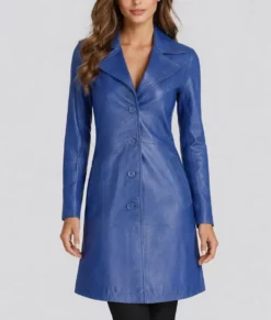 Roma Women's Blue Trench Leather Coat-Front