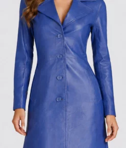 Roma Women's Blue Trench Leather Coat-Zoom