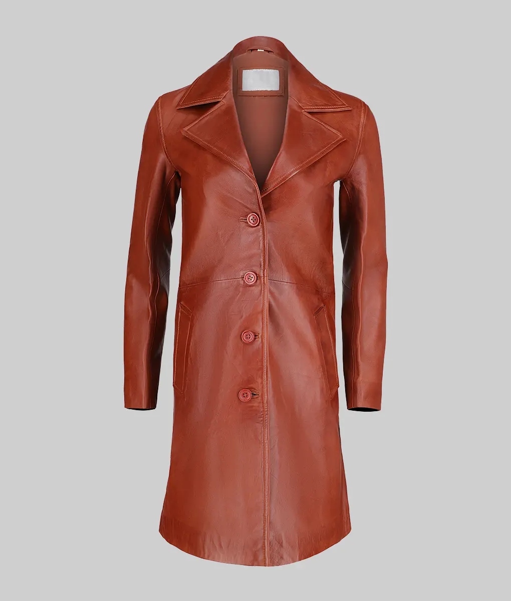Roma Women's Brown Leather Duster Coat-Generic