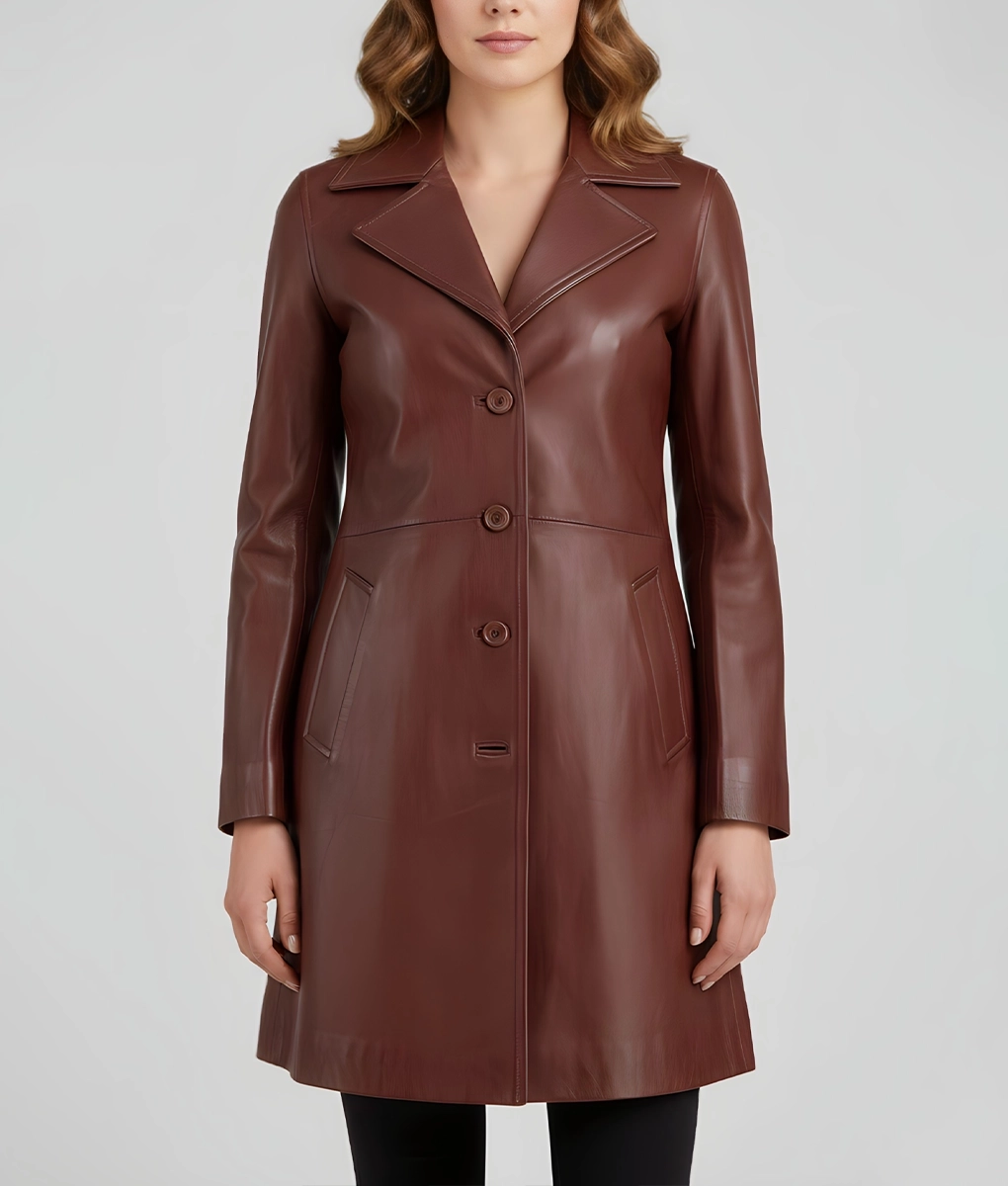 Roma Women's Brown Leather Trench Coat | Women's Brown Leather Trench Coat-4