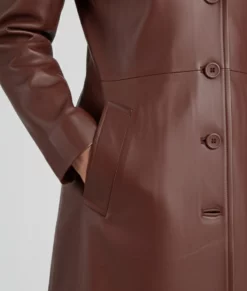 Roma Women's Brown Leather Trench Coat | Women's Brown Leather Trench Coat-6