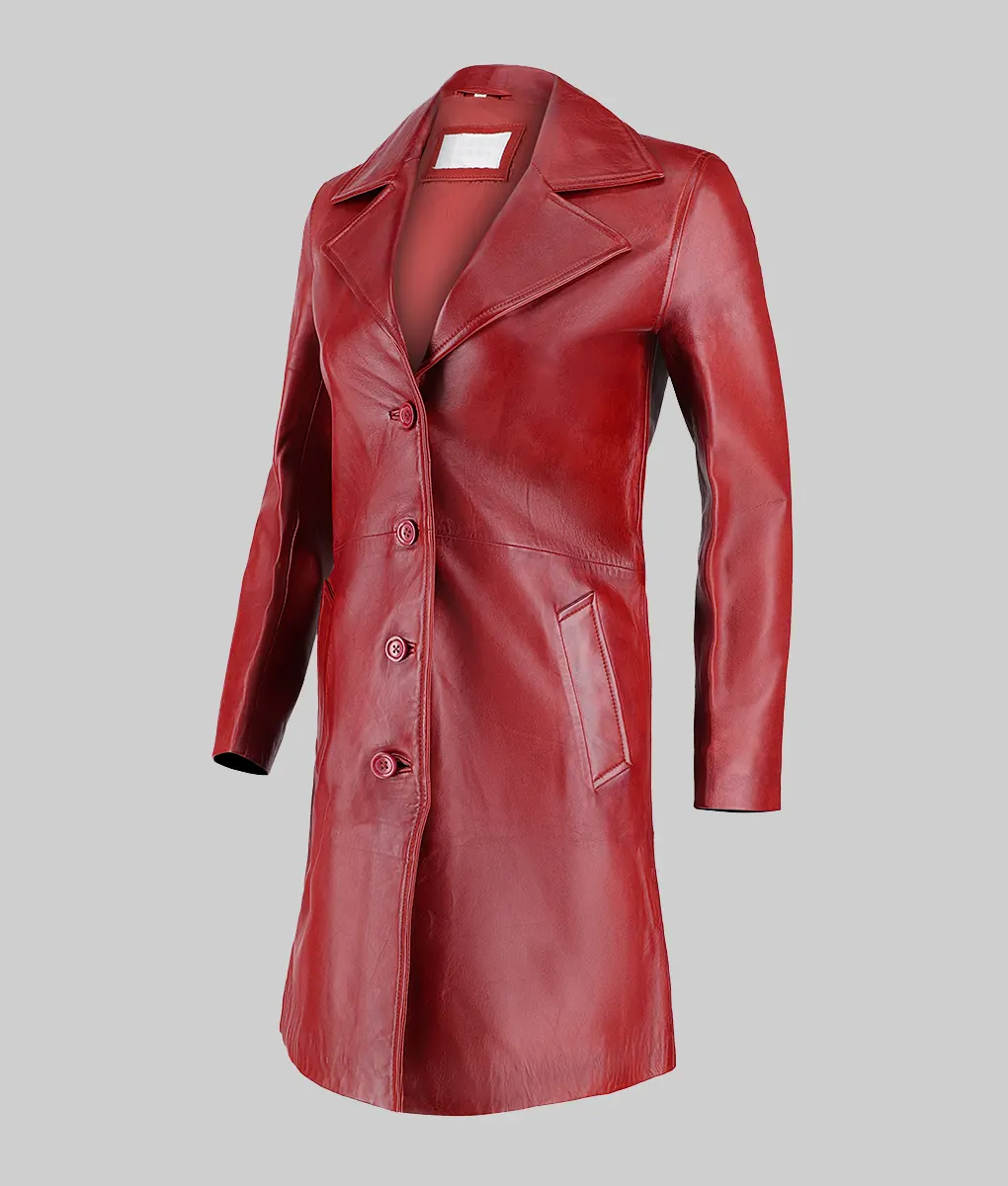 Roma Women's Red Leather Trench Coat | 100% Real Leather Red