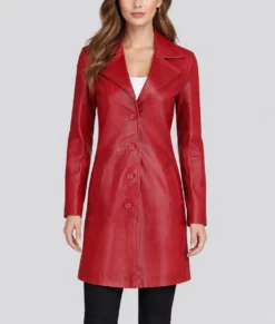 Roma Women's Red Trench Leather Coat-Front