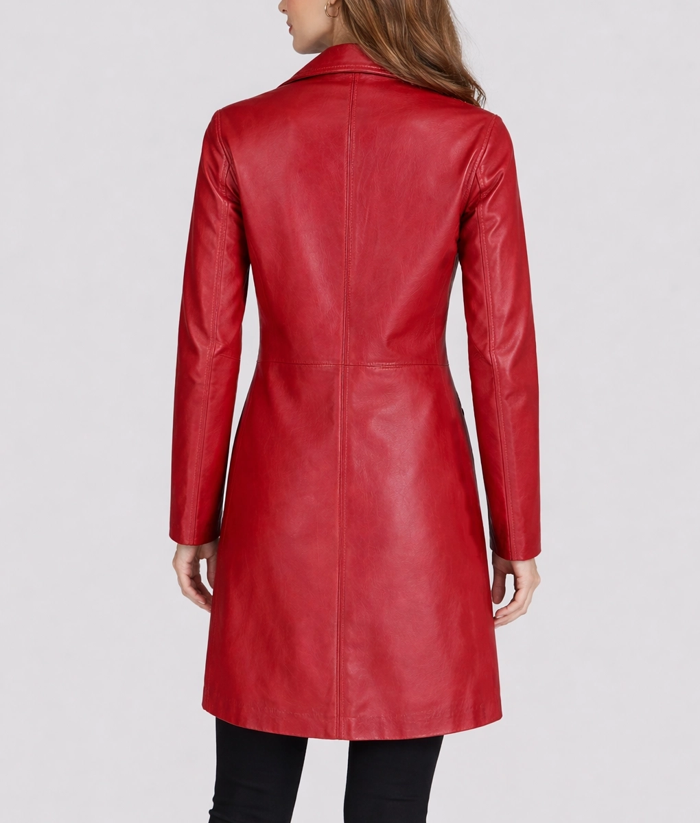 Roma Women's Red Leather Trench Coat | 100% Real Leather Red