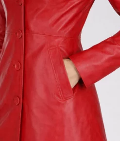 Roma Women's Red Trench Leather Coat-Zoom