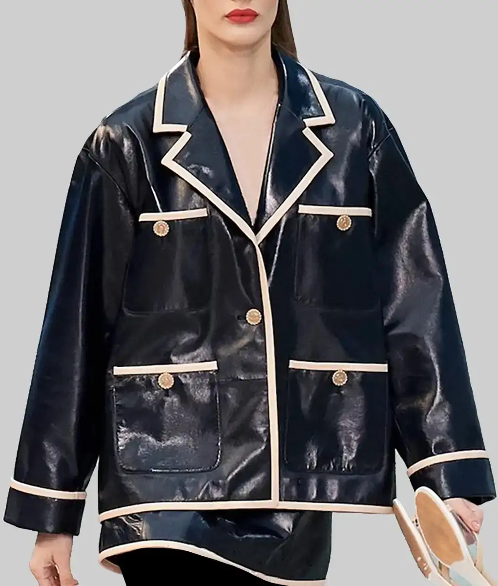 Rosie Perez Black Leather Jacket-Front View