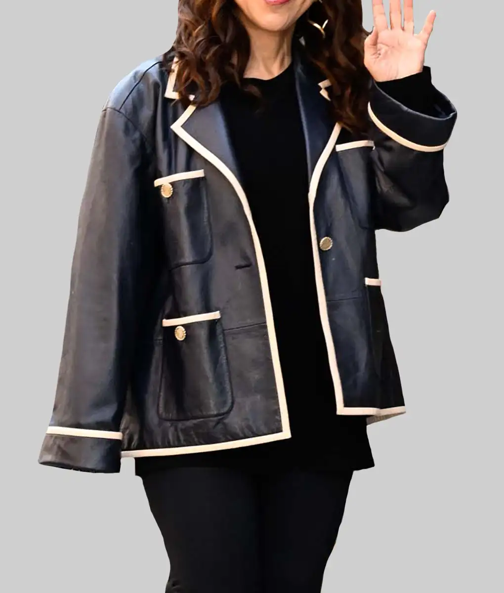 Rosie Perez Black Leather Jacket-Front View