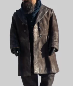 The Thicket Peter Dinklage Brown Leather Trench Coat-Front View