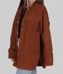 Anne Womens Brown Fringe Suede Jacket - Womens Brown Fringe Suede Jacket-3