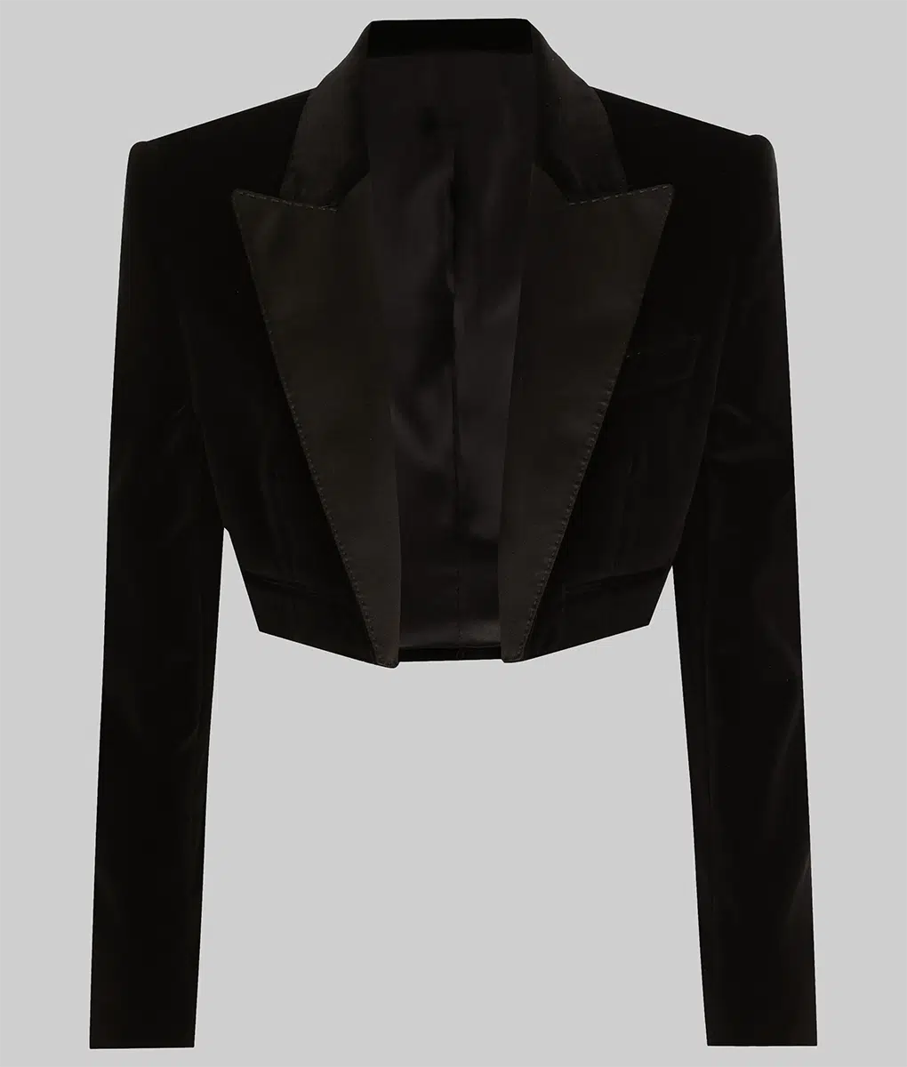 Aubrey Plaza Velvet Black Cropped Blazer-Generic