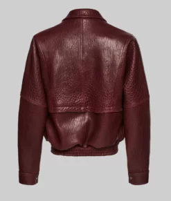 Barbara Palvin Burgundy Leather Bomber Jacket-Generic