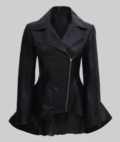 Cara Women's Black Peplum Leather Jacket - Black Peplum Leather Jacket-1