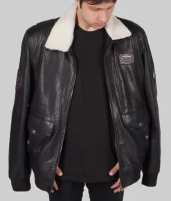 Champ Mens Black Bomber Leather Jacket - Mens Black Bomber Leather Jacket-2