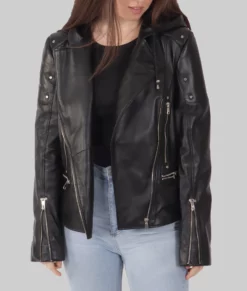 Cindy Womens Black Biker Leather Jacket - Womens Black Biker Leather Jacket-2
