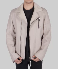 Colonel Mens Cream Bomber Leather Jacket - Mens Bomber Leather Jacket-2