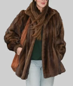 Dakota Johnson Brown Fur Coat-Front View