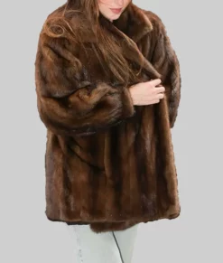 Dakota Johnson Brown Fur Coat-Side View