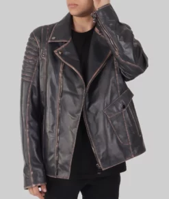 Dave Mens Brown Distressed Biker Leather Jacket - Distressed Biker Leather Jacket-2