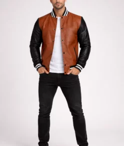 Edge Men's 804 Brown and Black Varsity Leather Jacket-Generic-4
