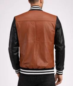 Edge Men's 804 Brown and Black Varsity Leather Jacket-Generic-5