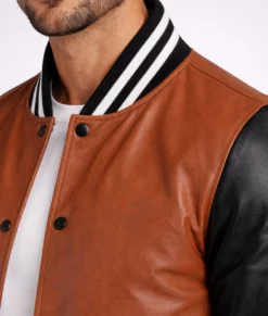 Edge Men's 804 Brown and Black Varsity Leather Jacket-Generic-2