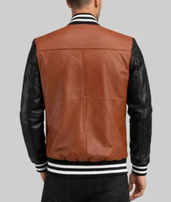 Edge Men’s Brown and Black Varsity Leather Jacket-Back