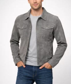 Finch Men's Grey Suede Trucker Jacket | Men's Grey Suede Trucker Jacket-2
