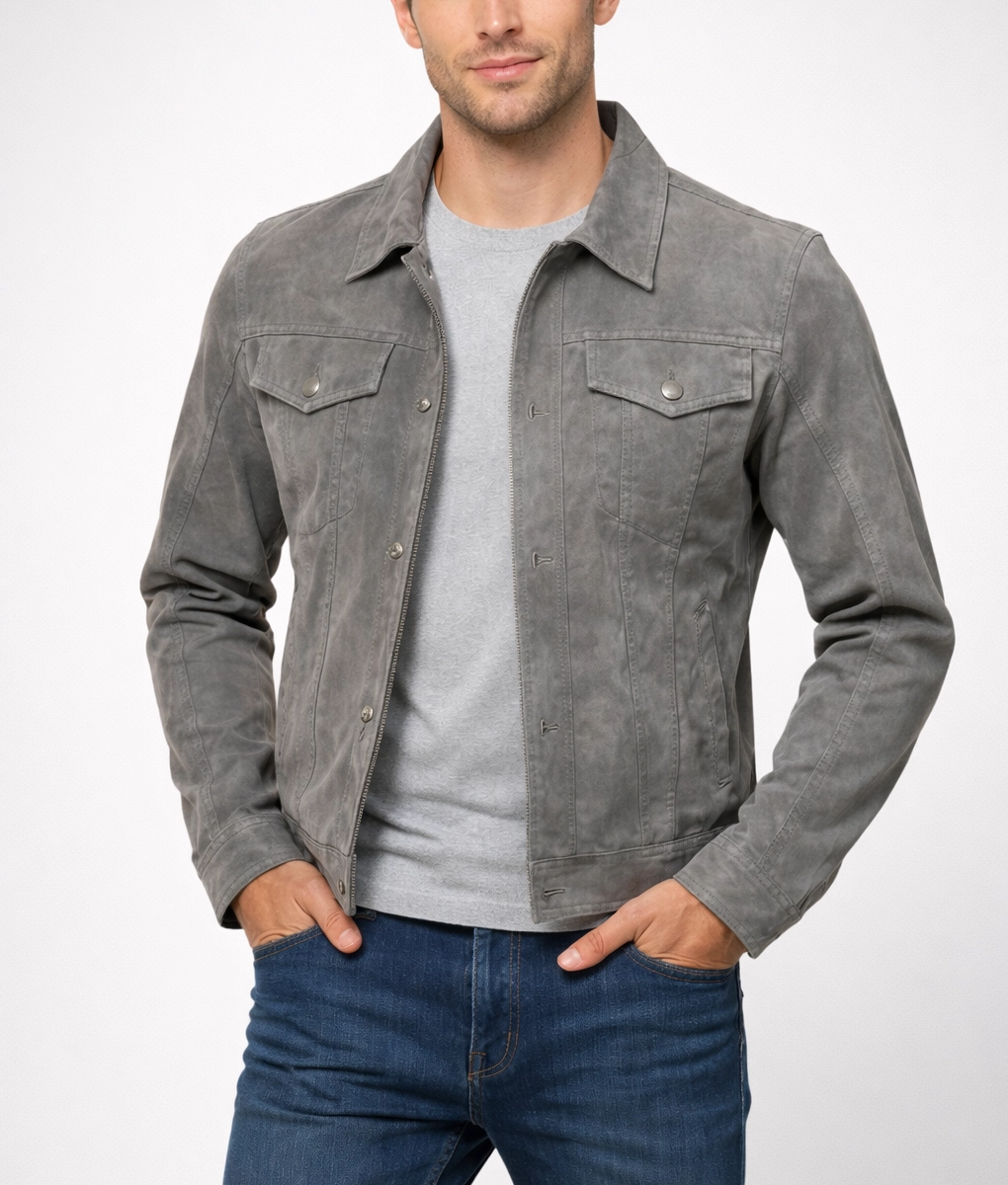 Francis Mens Grey Suede Trucker Jacket | NYC Jackets