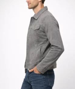 Finch Men's Grey Suede Trucker Jacket | Men's Grey Suede Trucker Jacket-3